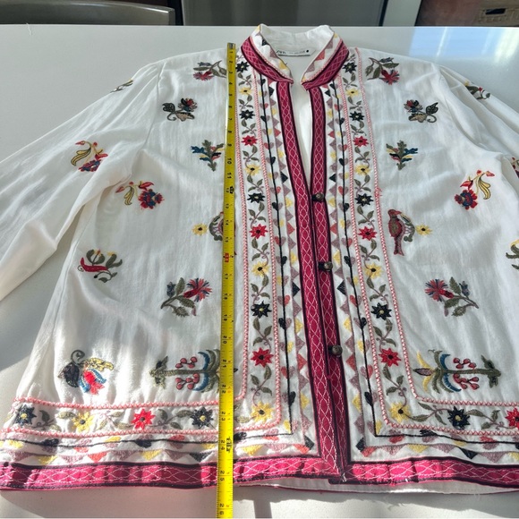 Zara Embroidered Linen Blend Floral Bird Jacket Shirt - Picture 14 of 17